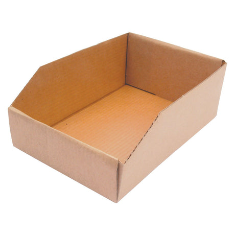 The Sparex Stock Box, measuring 110 x 280 x 200mm and available in a pack of 50 (Part No. S.14977), is a rectangular, open-top cardboard box with shorter side walls and longer front and back walls. Its folded construction with visible creases on the edges ensures durability and makes it practical for various uses.