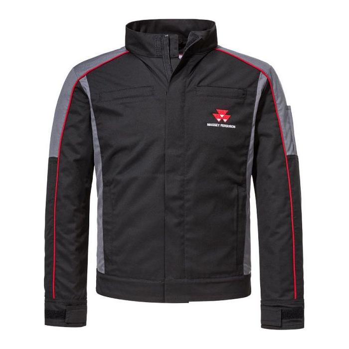 Black and gray Massey Ferguson - S Collection Work Jacket (X993482105) with red piping and the Massey Ferguson logo on the chest. Durable and comfortable for any task, brought to you by AGCO.
