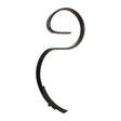 The Sparex S Tine 45x12x700mm - S.77123 is a curved black metal scroll bracket with a hook for hanging items, designed for outdoor use, and features a frame mounting hole for secure attachment.