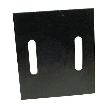 Scraper Plate 110x95x4mm by Sparex (Sparex Part No. S.77290), a black rectangular metal plate with two vertical oval slots in the center, compatible with Farmforce and Maschio equipment.