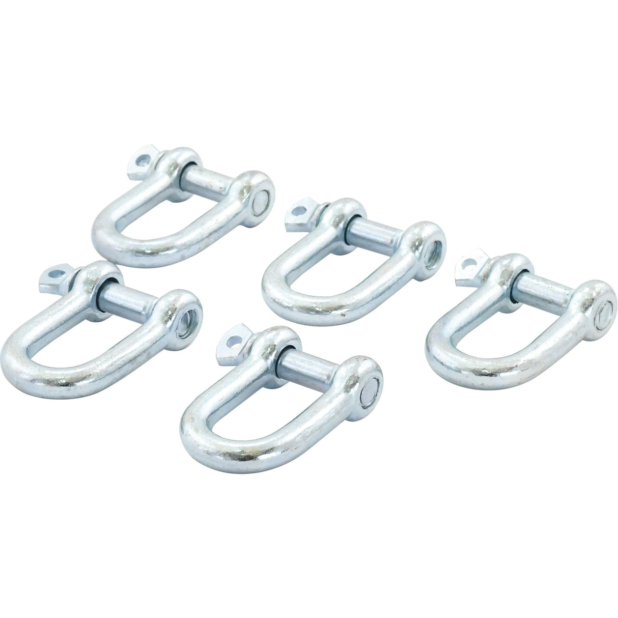 Five Screw Type D Shackles (Pin Ø11mm x 20mm Jaw Width), from the brand Sparex (Part No. S.2767), made of galvanized mild steel, with threaded pins, arranged in a diagonal pattern against a white background.