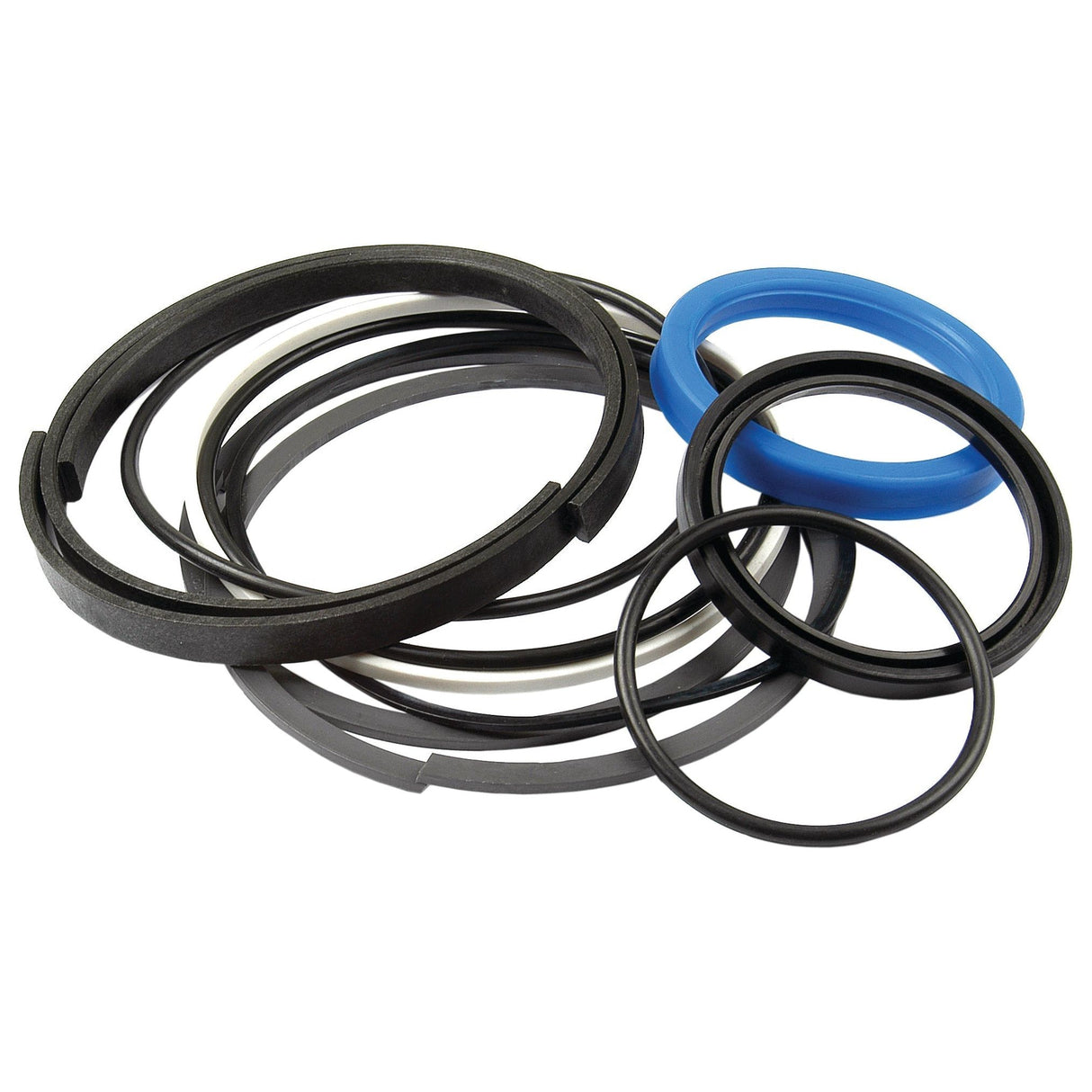 A collection of black and blue seal rings in various sizes, resembling the precision-engineered Sparex Seal Kit (Dip Stick) - Sparex Part No. S.41285, arranged on a white background.