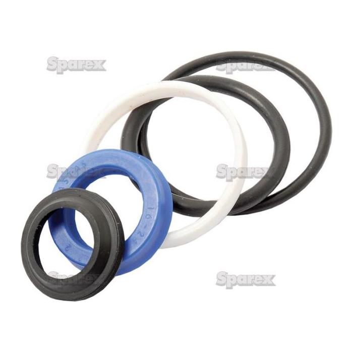 The Seal Kit (Steering Cylinder) by Sparex, featuring five rubber and plastic rings of various colors and sizes arranged in a cascading manner, is perfect for any Massey Ferguson equipment maintenance. Their part number is S.43809.