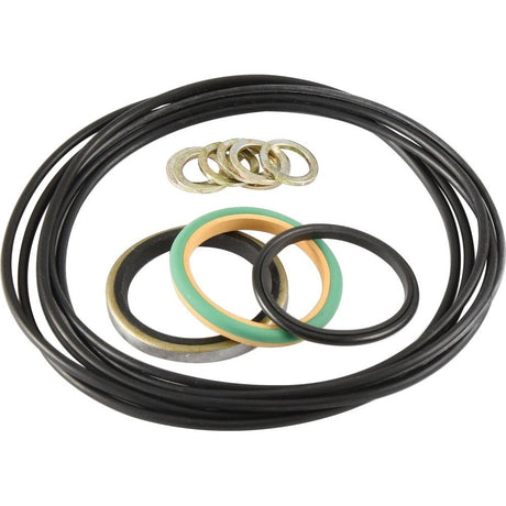 A Seal Kit (Orbital Steering Unit), featuring a variety of rubber and metal O-rings and washers, ideal for your Orbital Steering Unit or Case IH machinery, neatly arranged on a white background.