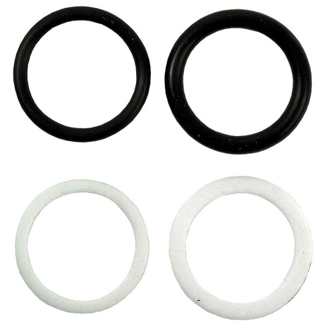 Four Sparex rings from the Seal Repair Kit for Quick Release Coupler 1/2'' (Sparex Part No. S.28747), two black and two white, are arranged in a 2x2 grid pattern.