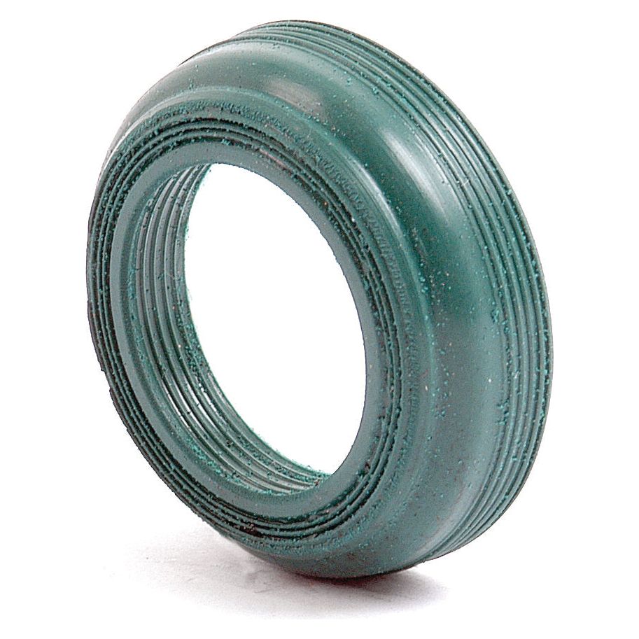 A Sensor Shaft Seal (Sparex Part No. S.62369) from Sparex, featuring a green rubber oil seal ring with textured ridges, stands upright on a white background and is compatible with Ford New Holland and Case IH equipment.