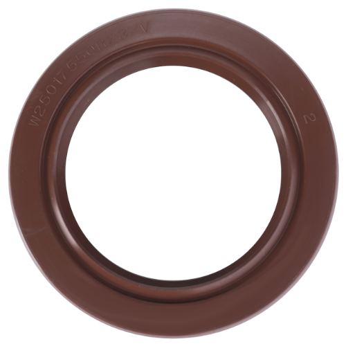 Close-up image of a brown circular rubber seal, the Massey Ferguson Seal Transfer Box 1692583M3 by AGCO, with embossed alphanumeric markings on its surface.