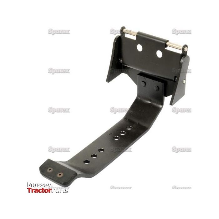 A Sparex Seat Bracket (Part No. S.43726), featuring a black curved metal design with multiple holes and mounting brackets, is showcased in the image. The image bears a Massey Tractor Parts watermark and the bracket is specifically designed for Massey Ferguson tractors.