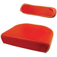 The Seat Cushion & Back Rest (Sparex Part No. S.67198) by Sparex are two orange cushions accentuated with yellow piping. The larger, bottom cushion is both rectangular and thicker, providing robust support, while the smaller, top cushion is long and narrow for added comfort. Designed to suit a variety of settings, these versatile pieces enhance comfort and style effortlessly.
