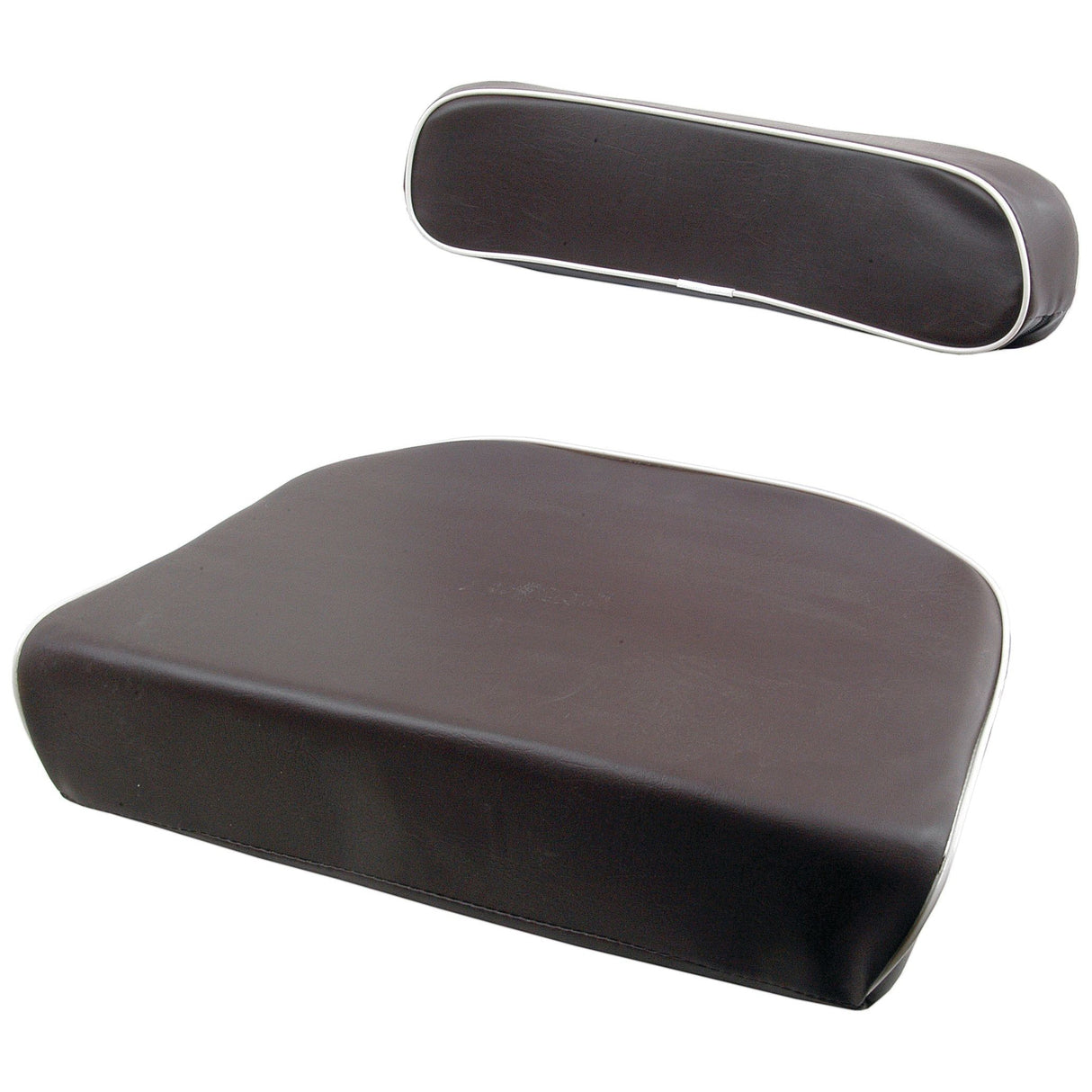The Sparex Seat Cushion & Back Rest (Part No. S.67199) features a brown, cushioned seat pad with a matching rectangular backrest, both elegantly adorned with white trim, making it suitable for various seating arrangements.