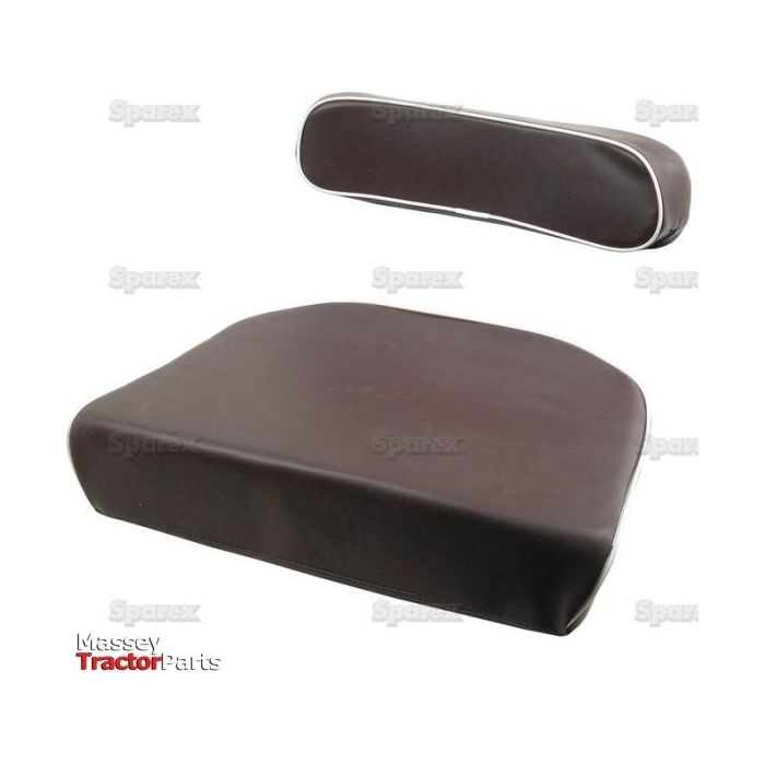 Two rectangular black seat cushions with white piping against a white background, labeled "Seat Cushion & Back Rest | Sparex Part No.S.67199" in gray text. Suitable for Massey Tractor parts, these cushions are from Sparex and provide durable comfort.