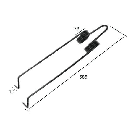 A black metal Seeder Tine with two coils and angular ends, embodying Sparex’s precise engineering. It measures 630mm in length and has a diameter of 10mm, compatible with models such as AC351034 (Sparex Part No. S.118405).