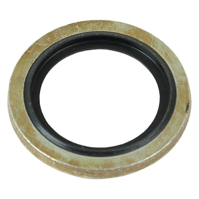 The Sparex Self-centering Bonded Seal 1/2'' BSP & 13/16'' JIC, Part No. S.2809, is a circular metal washer with a black rubber inner ring, designed for self-centering applications.
