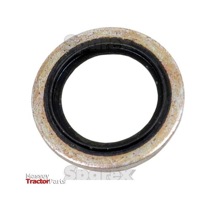 A Sparex Self-centering Bonded Seal (Part No. S.5691) featuring a black rubber center within a 20mm metric metal washer, displaying the Massey Tractor Parts logo at the bottom.