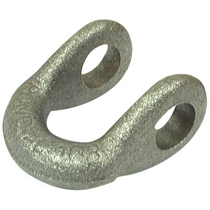 A metallic shackle component with two curved ends, each featuring a circular hole, compatible with Sparex equipment, specifically: Shackle Hole Ø 16.5mm, Depth: Width: 47mmmm, Height: 58mm - Replacement for Bomford To fit as: 0589501 | Sparex Part No.S.77578.