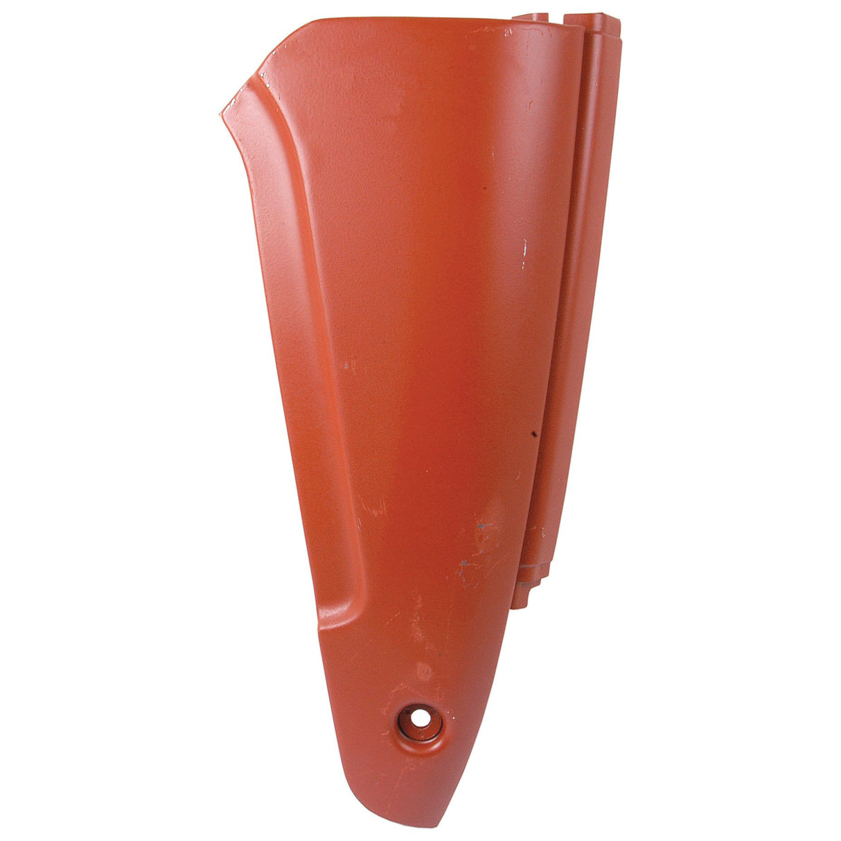 The Sparex Side Panel RH (Part No. S.75938), a red metal vehicle part designed with a curve and a hole near the bottom edge, fits the Massey Ferguson model for optimal performance.