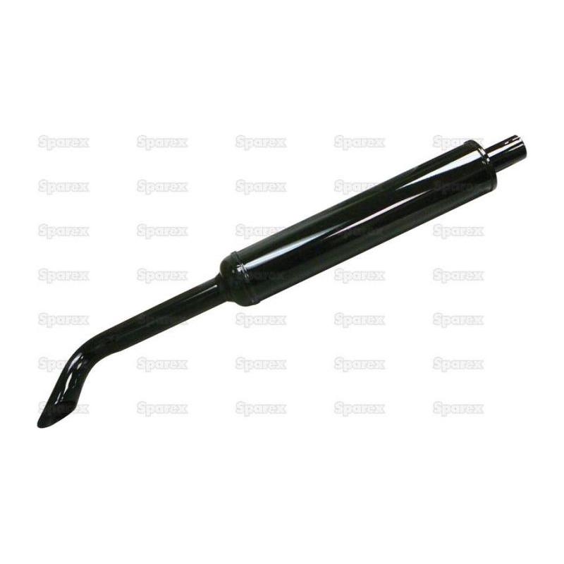 A Sparex Silencer - Vertical (S.71899) is a black tractor exhaust pipe featuring a curved tip and coated in heat-resistant paint for durability.