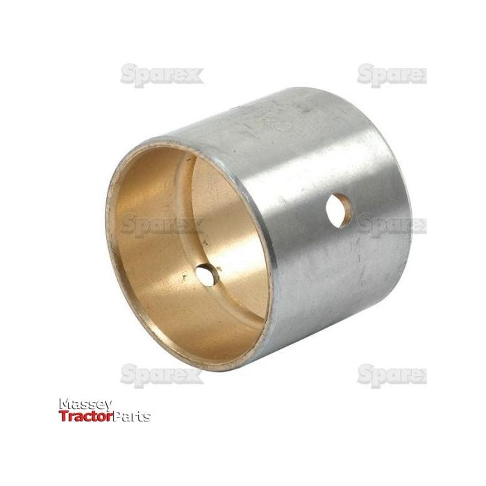 A cylindrical metal bushing with a hole through its side, labeled "Small End Bush - ID: 37.4mm | Sparex Part No.S.62038" seen multiple times in the background, suitable for Case IH engine models, with text "Massey Tractor Parts" visible at the bottom left corner.