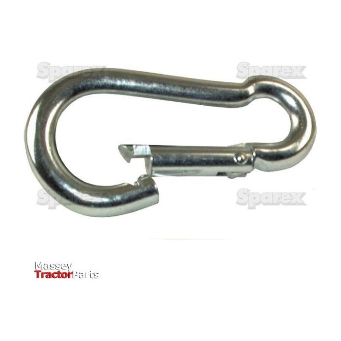 Introducing the Sparex Snap Hook (Sparex Part No. S.4275), featuring a Ø13mm and measuring 160mm in length. This sturdy metallic snap hook comes equipped with a straightforward spring-loaded gate closure mechanism, ensuring secure connections every time. Shown against a plain white backdrop, this durable product from Sparex guarantees enhanced strength and reliability.