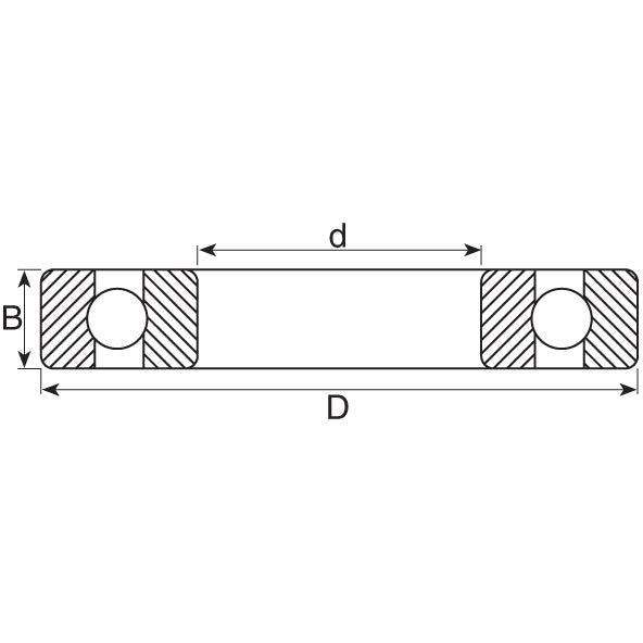 Cross-sectional diagram of a mechanical component, resembling the Sparex Deep Groove Ball Bearing (60082RSC3) - S.22176, showing internal and external diameters (d and D) and thickness (B).