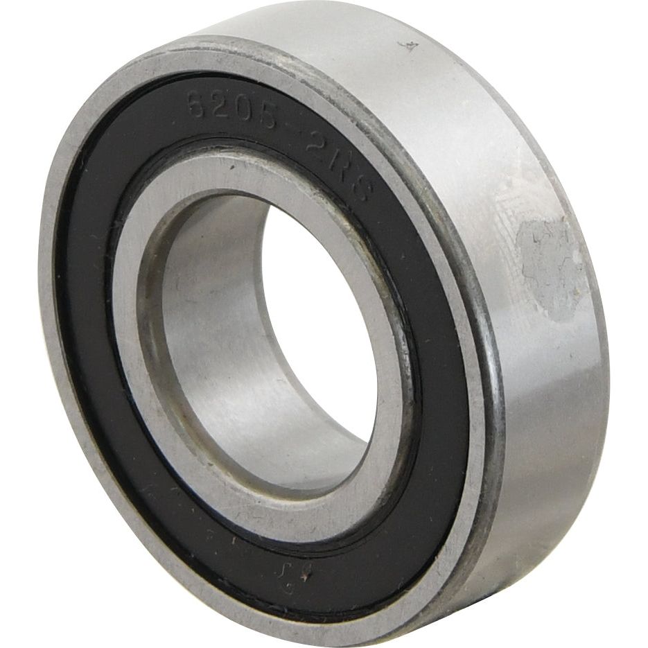 Close-up of a cylindrical metal Sparex Deep Groove Ball Bearing (62052RSC3) - S.27408 with the marking "6205-2RS" on its outer race. This deep groove bearing features black seals on both sides.