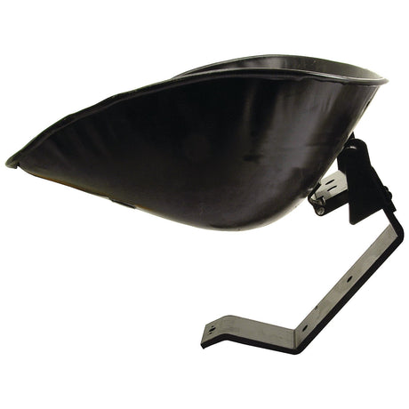 A side view of the Sparex Seat Assembly (Sparex Part No. S.43577) in black metal with an attached mounting bracket, suitable for Massey Ferguson tractors, against a white background.