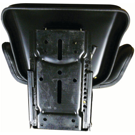 A Sparex Seat Assembly (Sparex Part No. S.71050) with a black vinyl cushioned chair seat viewed from below, exposing the mechanical adjustable suspension seat complete with its metal support and attachment mechanisms.