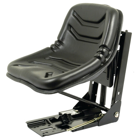 Introducing the Sparex Seat Assembly - S.71056 by Sparex: This black ergonomic seat, featuring a durable metal frame and a sleek Black Vinyl cover, offers an adjustable weight feature. Perfectly designed for industrial or heavy machinery use, it includes a mechanical adjustable suspension seat to guarantee maximum comfort.