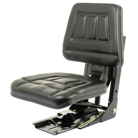 Introducing the Sparex Seat Assembly (Sparex Part No. S.71072) by Sparex: a black, cushioned, adjustable seat with a metallic base designed for use on industrial machinery or vehicles. This model features black vinyl and mechanical adjustable suspension for optimal comfort.