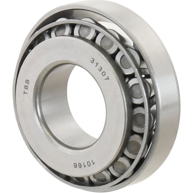 A metal cylindrical taper roller bearing labeled "Sparex Taper Roller Bearing (31307) - S.18242" with visible rollers around its circumference, used to reduce friction in machinery.