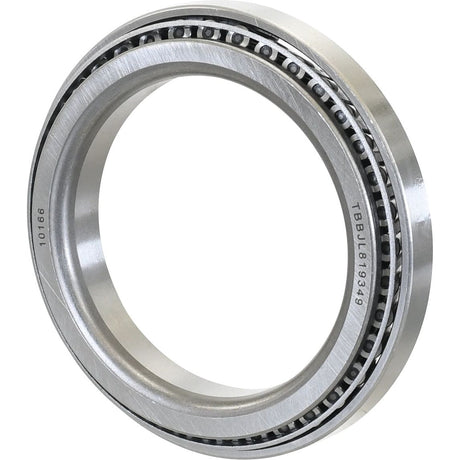 A close-up of the Sparex Taper Roller Bearing (819349/819310) reveals visible rollers and an engraved identification number on its side. This metallic, circular bearing features smooth surfaces and boasts a 95mm inner diameter for precise applications. It is identified by the part number S.7754.