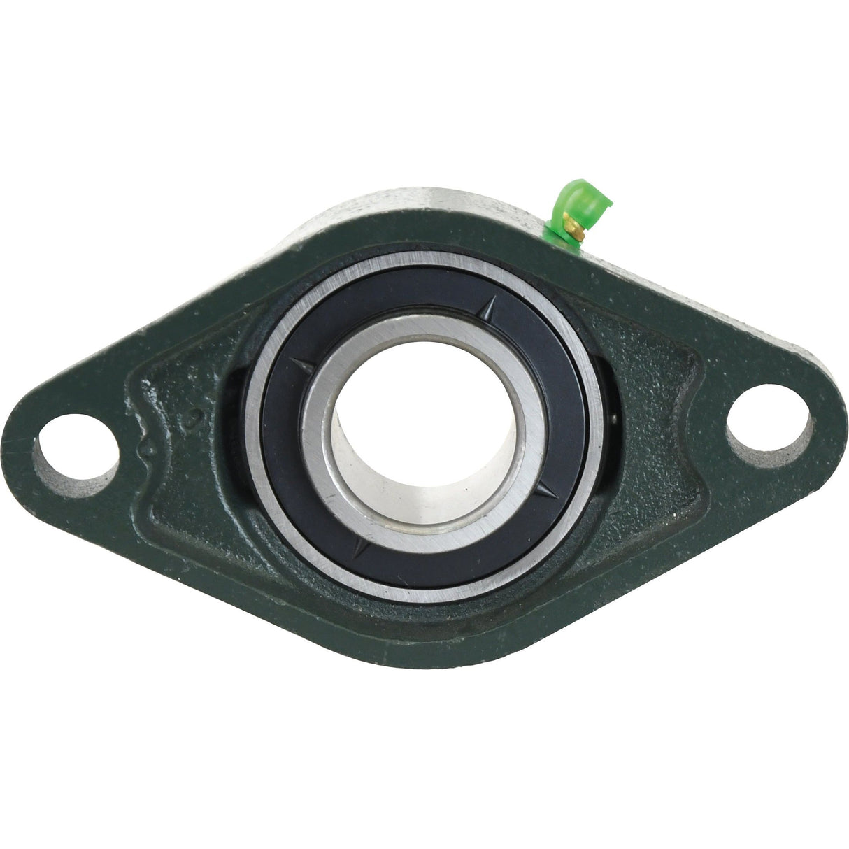 Close-up image of a green Sparex Two-Bolt Flanged Unit (UCFL207), also known as Sparex Part No. S.18413, featuring a central cylindrical bearing and two mounting holes on each of the extended edges.