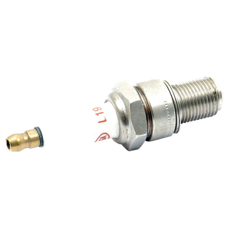 Close-up of the Spark Plug - S.42484 by Sparex for an internal combustion engine, commonly found in tractors with Standard Petrol / TVO engines, showcasing its metal threaded casing and central ceramic insulator.