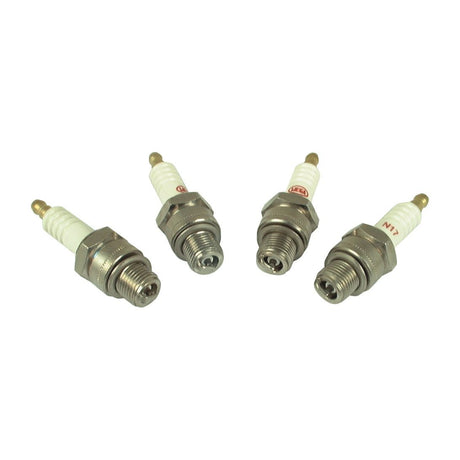 Four Sparex Spark Plug - S.42611 units, featuring metallic bases and white ceramic tops, designed for standard petrol-only engines, are arranged against a plain white background.