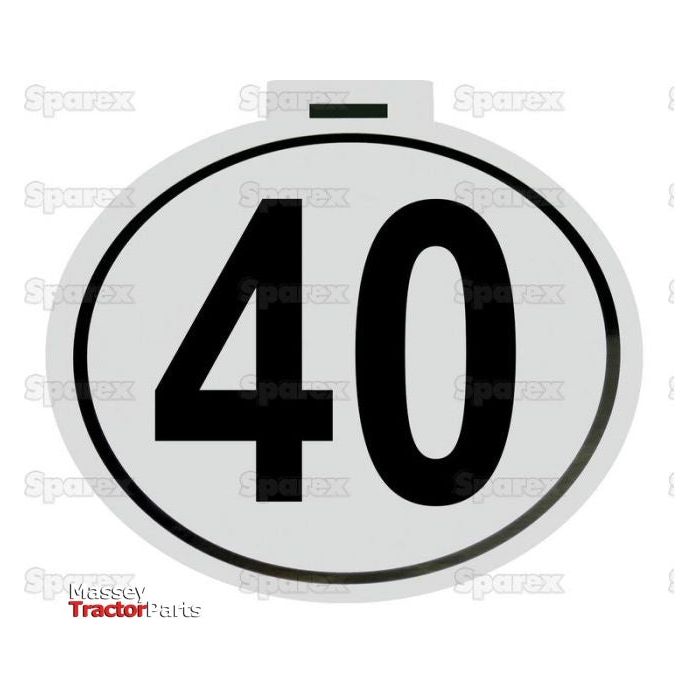 A circular white sign with a thick black border displays the number '40' in large black font, identified as the Speed Limit Sign 40KM/H - S.31364. The words "Massey Tractor Parts" and "Sparex" are faintly visible in the background, providing manufacturer information from Sparex.