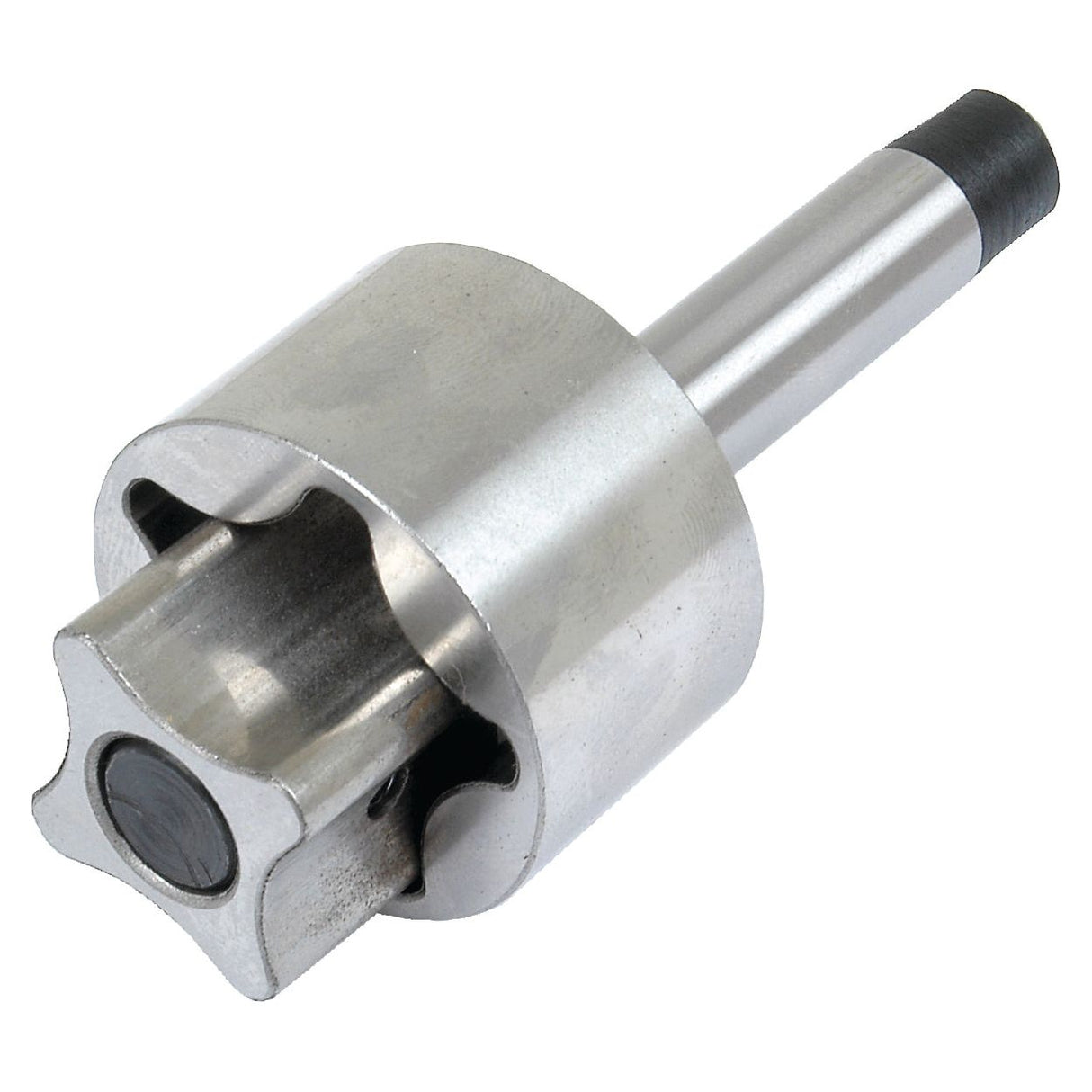 Close-up of the Engine Oil Pump Rotor and Shaft Kit by Sparex (Part No. S.61996), featuring a silver and gray metal gear coupling with a protruding cylindrical shaft and a hollow, star-shaped interior, compatible with Landini 827501M91 engine oil pump.