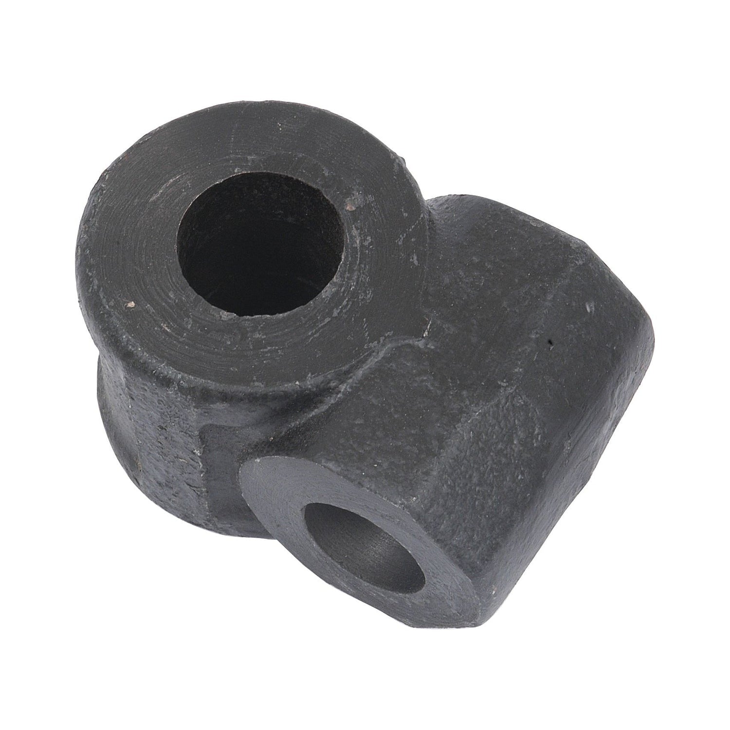 Introducing the Levelling Box Knuckle by Sparex, part number S.4282 – a black metal pipe fitting with two cylindrical openings at different angles and a unique knuckle bore design.