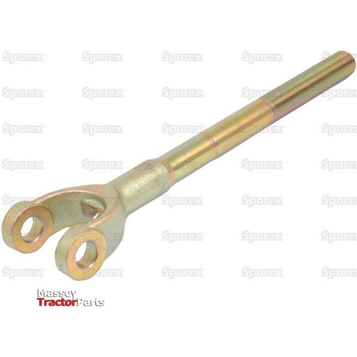 A gold-colored metal levelling box yoke, featuring a threaded rod and a forked end with two circular openings. The text “Massey Tractor Parts” is visible at the bottom left, and “Sparex” is in the background, indicating quality compatibility with Massey Ferguson. This is Sparex Part No.S.16022.