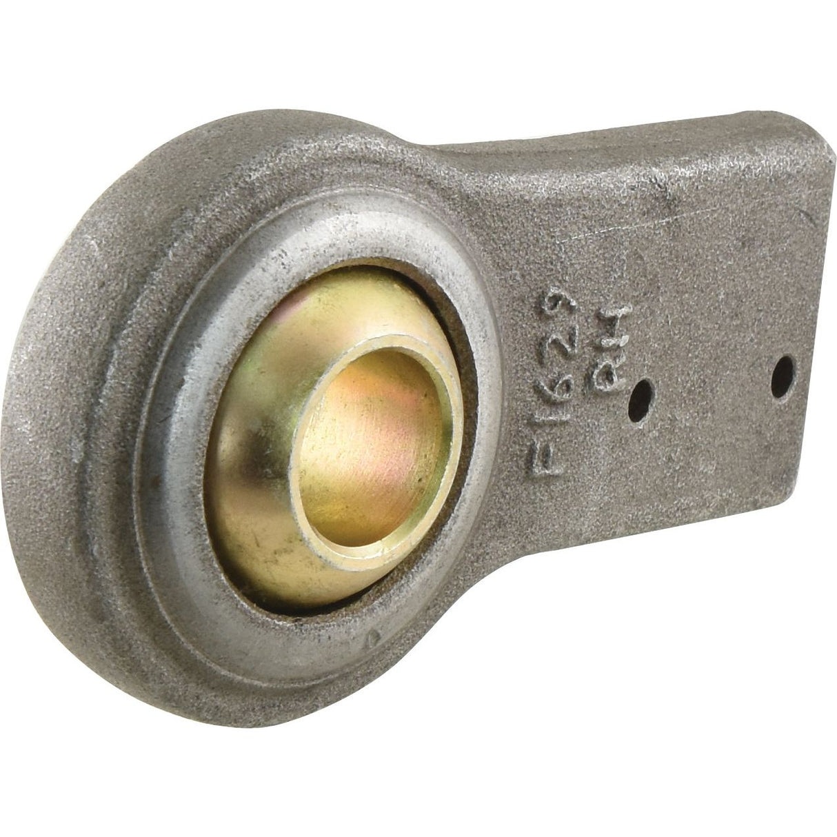 Close-up of a metal mechanical joint piece with a circular bearing in the center and a rectangular extension on one side. The Lower Link Weld On Ball End (Cat. 1) RH, marked "F1629 RH," has a textured surface that indicates its welding length. This part is available under Sparex Part No.S.15341 by the brand Sparex.
