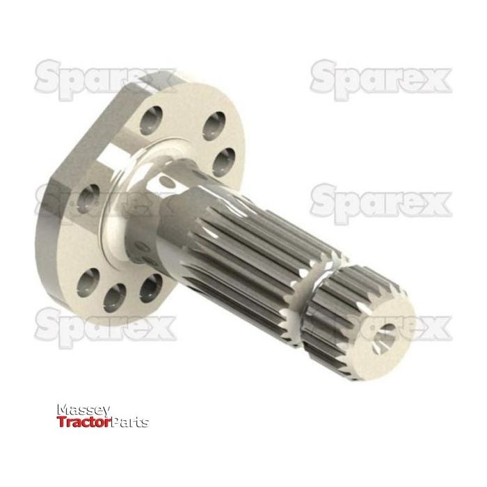 Close-up image of a metallic PTO Shaft - S.260053 featuring a 21-spline flanged end. The background subtly displays the "Sparex" logo in gray text, implying compatibility with Massey Ferguson machinery.