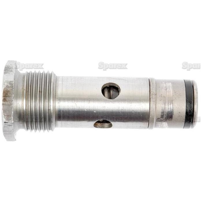 Close-up of a Relief Valve (Sparex Part No. S.4866) sleeve featuring threaded sections, holes, and an O-ring at one end, designed for Ford/New Holland machinery from the brand Sparex.