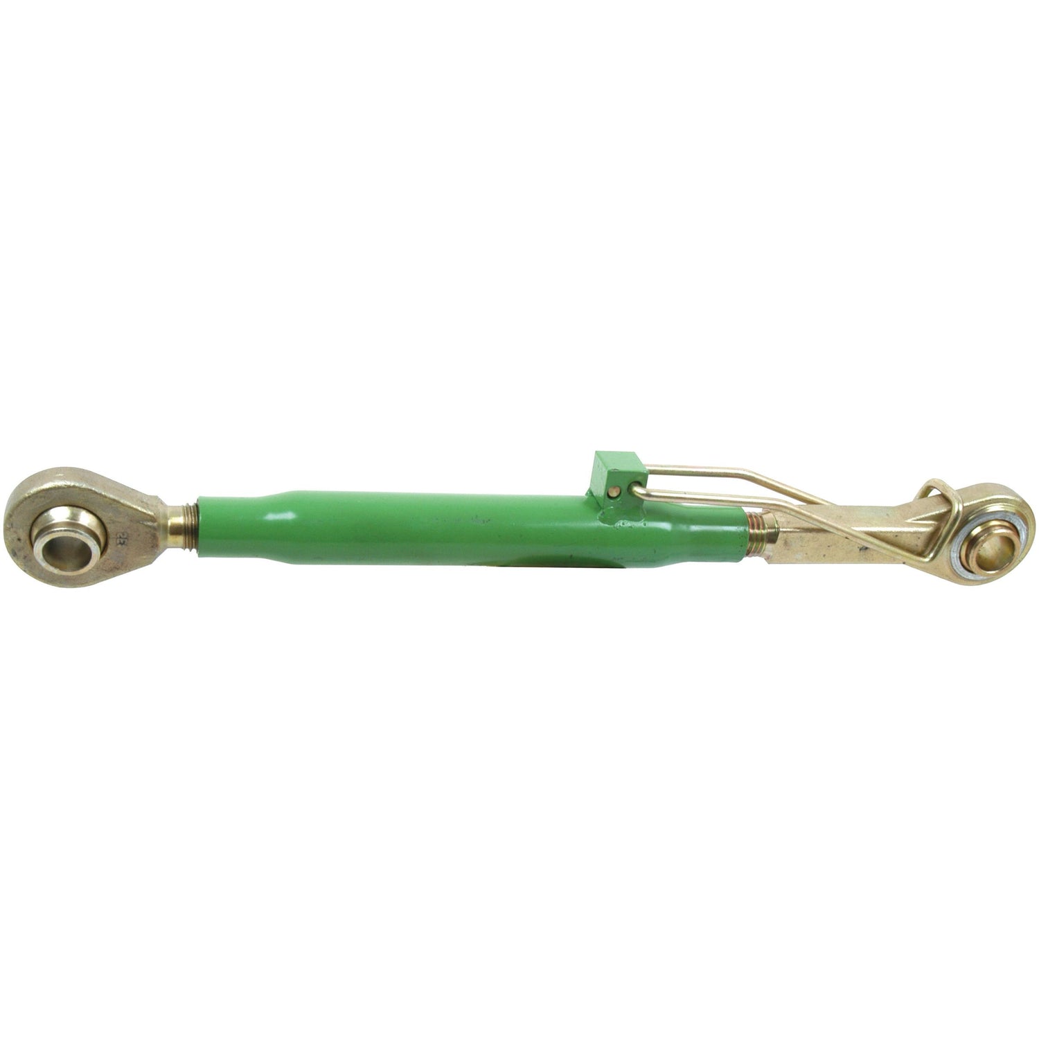 A green Top Link hydraulic cylinder from Sparex, with metal fittings and rods on both ends (Cat. 20mm/2, Ball and Ball, 1 1/8'', Min. Length: 549mm - S.4261), placed against a plain white background—suitable for tractors.
