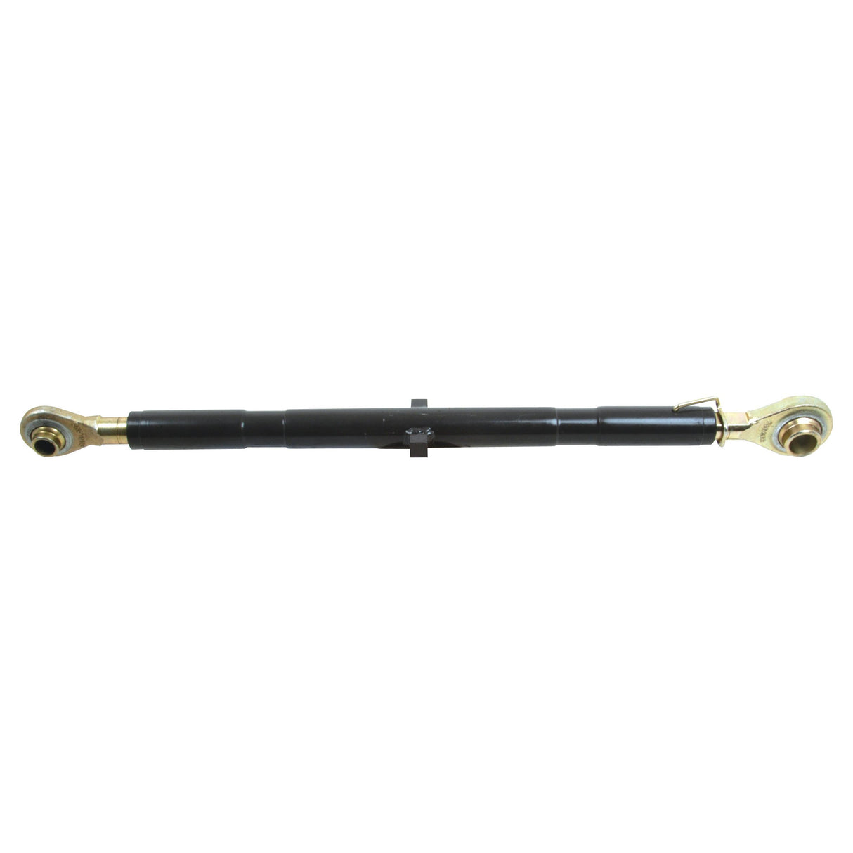 The Sparex Top Link (Cat.2/2) Ball and Ball, S.587, is a black metal hydraulic cylinder with brass fittings and mounting points on both ends, designed for industrial or mechanical applications, featuring an adjustable tube length with a minimum length of 670mm.
