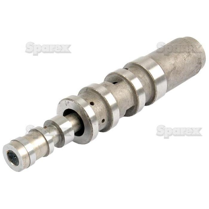 A metal camshaft with multiple segmented lobes, specifically designed for internal combustion engines to provide precise valve control assembly, is presented in the image with the Sparex brand watermark. This product is known as the Valve Control Assembly - White, Sparex Part No.S.4619.