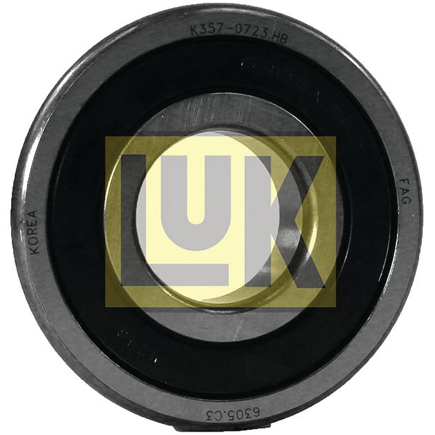 A circular Spigot Bearing (Product Code: S.146143) from Sparex, featuring a 62mm outer diameter and a 25mm inner diameter. The sides are inscribed with "Korea" and "FAG," while the center metal inner ring displays the word "LUX," indicating it is a LUK bearing.
