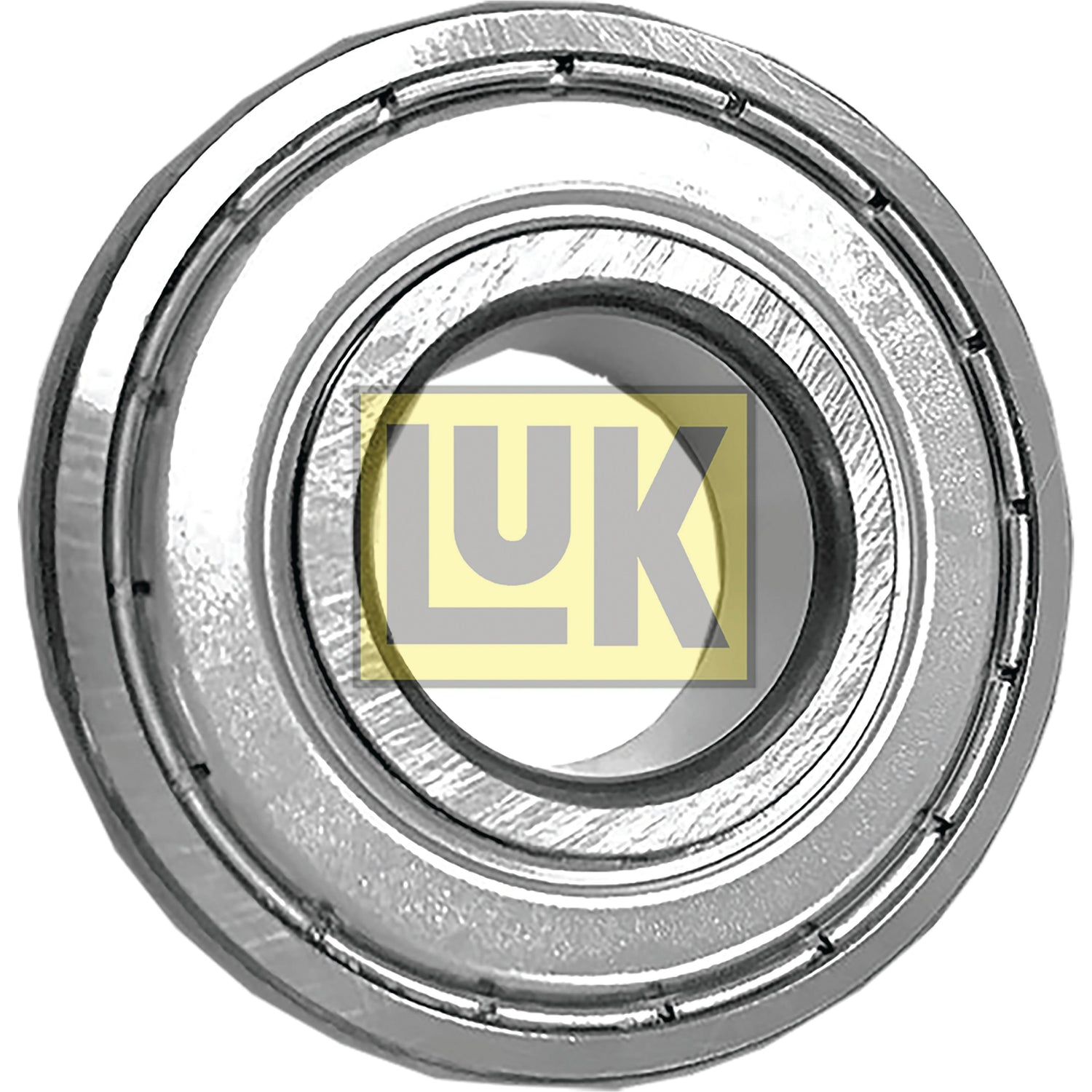 A Sparex Spigot Bearing - S.156493 with a metal shield, featuring the "LUK" logo in yellow and black, positioned centrally within the inner ring. Ideal for Fiat tractor parts and Case IH compatible machinery.