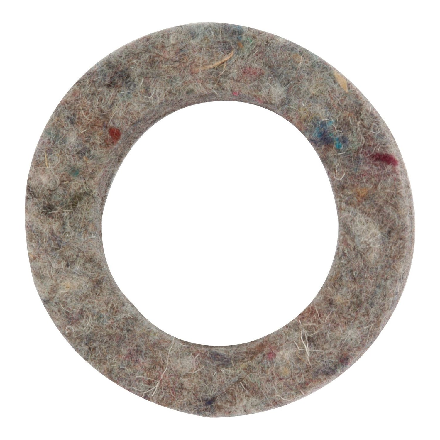 The Spindle Seal by Sparex, part no. S.66756, is a circular felt washer featuring a textured, multicolored appearance that is used for cushioning or damping vibrations in mechanical applications and is compatible with Case IH and Ford New Holland machinery.