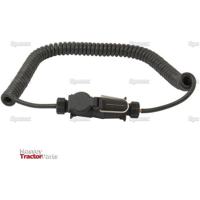 The Sparex Spiral Extension Cable 3.5M (Part No. S.26473), featuring a 7-pin male/female connector setup suitable for 12/24V systems, is often used in agricultural or machinery applications.