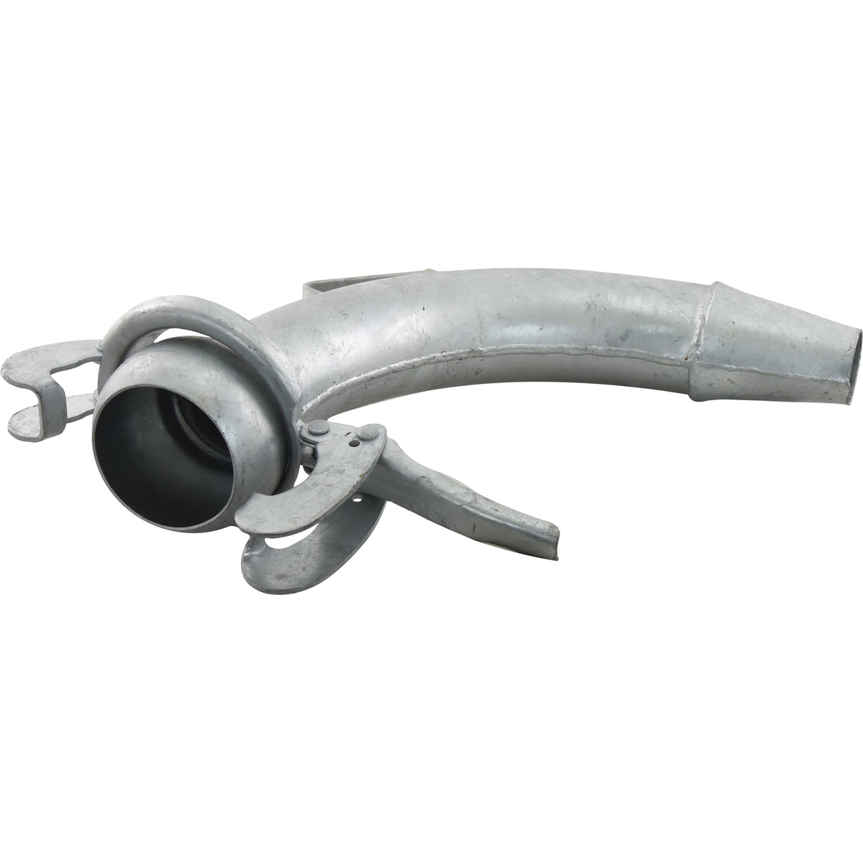 A Sparex Spreader Cone 90° - Male 4'' (108mm) made of galvanized metal with a Bauer fitting and a curved design.