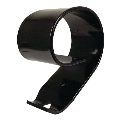 A black metal bracket with a cylindrical clip and a flat base, ideal as a Sparex replacement part number S.77765 for Frost equipment (05000002).